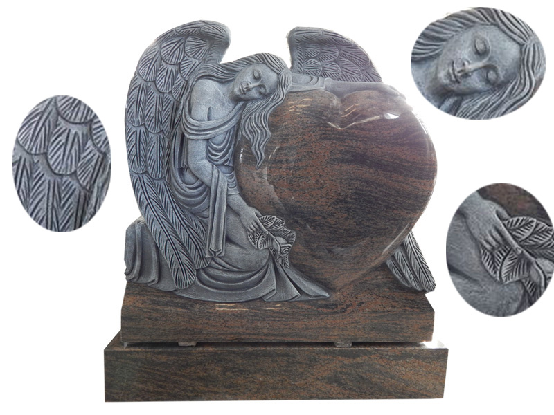 Carved Rose Granite Angel Monuments Holding Heart For Cemetery - Huian ...